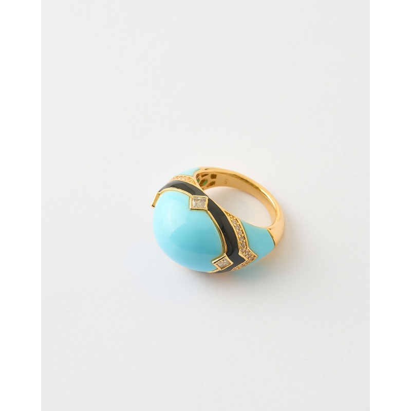Anillo Cupula Esmalte Turquesa Y...