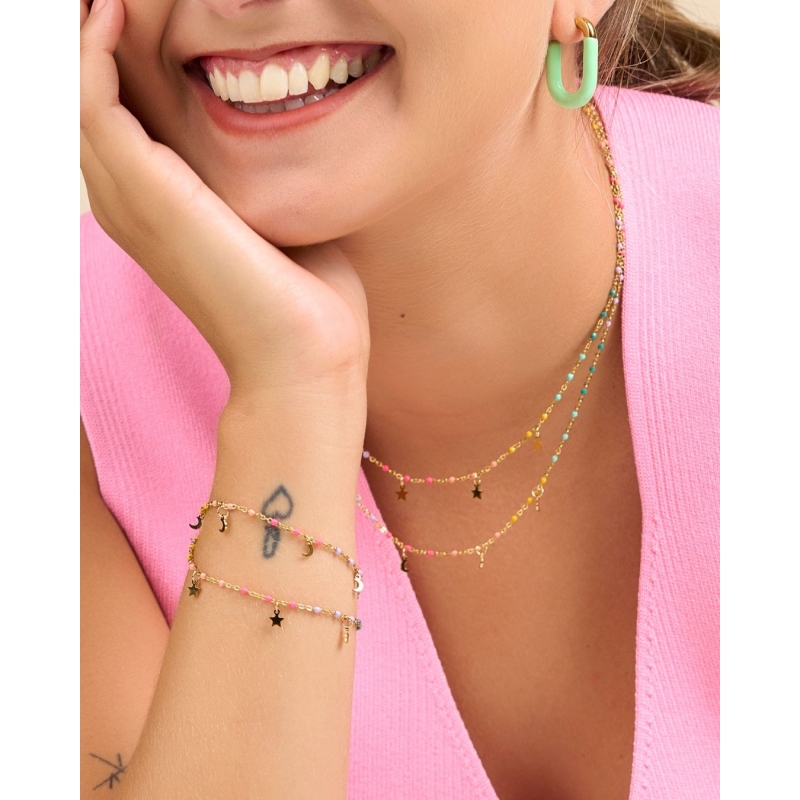 PULSERA 5 LUNAS 5MM  Y ESMALTE  ACERO...