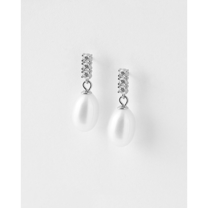 PENDIENTES 3 CIRCONITAS Y PERLA 11X7MM