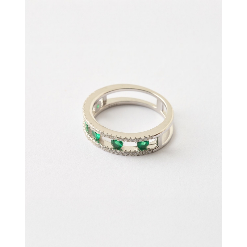 ANILLO DOBLE ARO CIRCONITAS ESMERALDA...