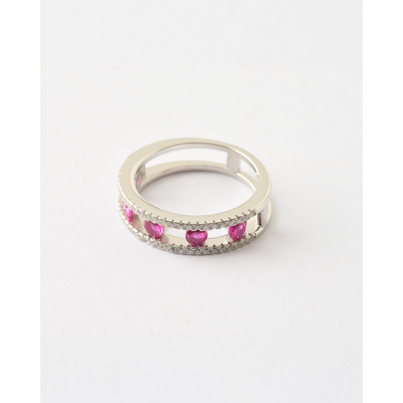 ANILLO DOBLE ARO CIRCONITAS RUBÍ Y...