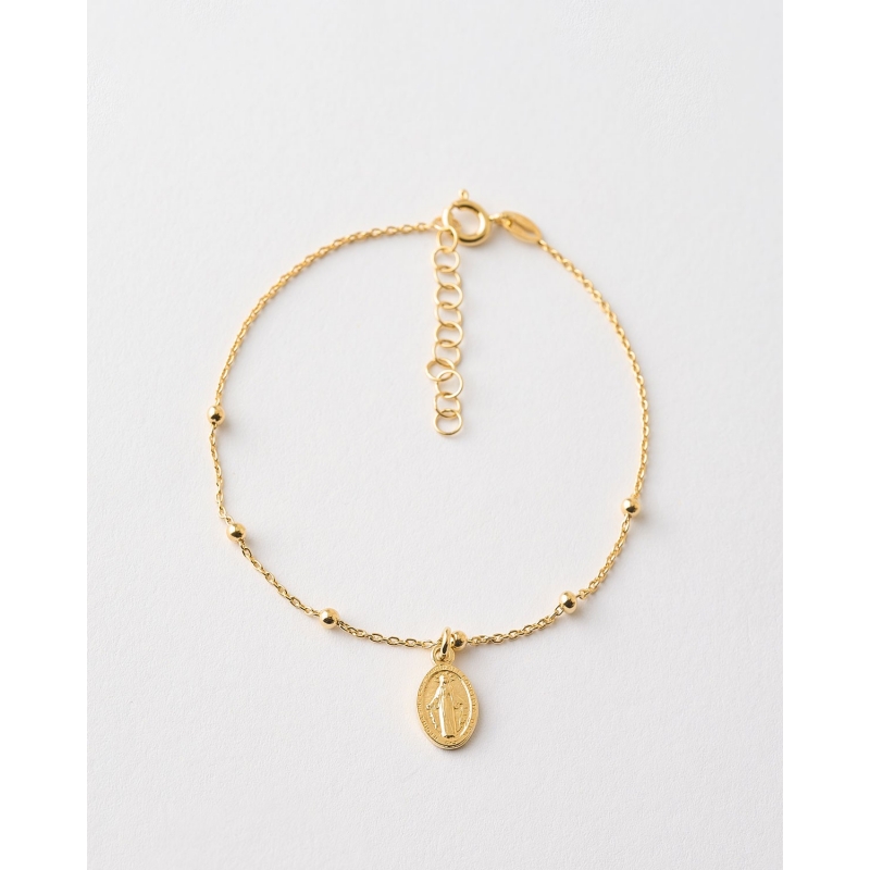 PULSERA CADENA BOLAS MEDALLA VIRGEN...