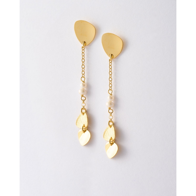 PENDIENTES TRIANGULOS Y PERLAS 50MM...