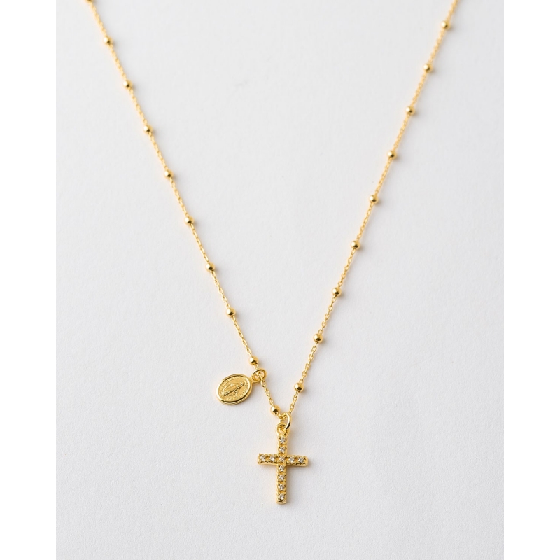COLLAR CADENA BOLAS CRUZ CIRCONITAS Y...