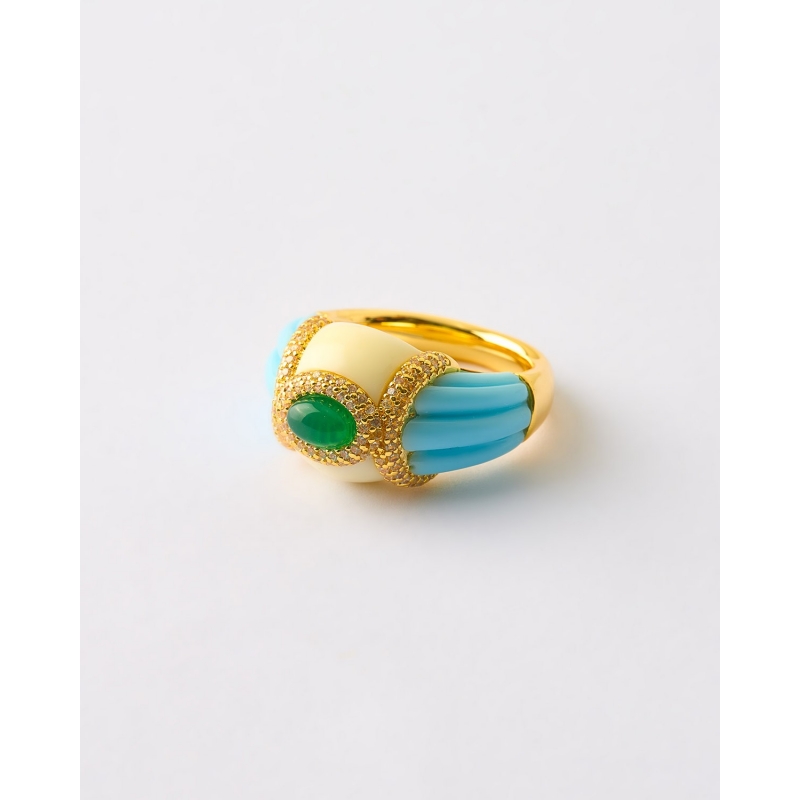 ANILLO ESMALTE AZUL Y BLANCO CIRCONITAS 