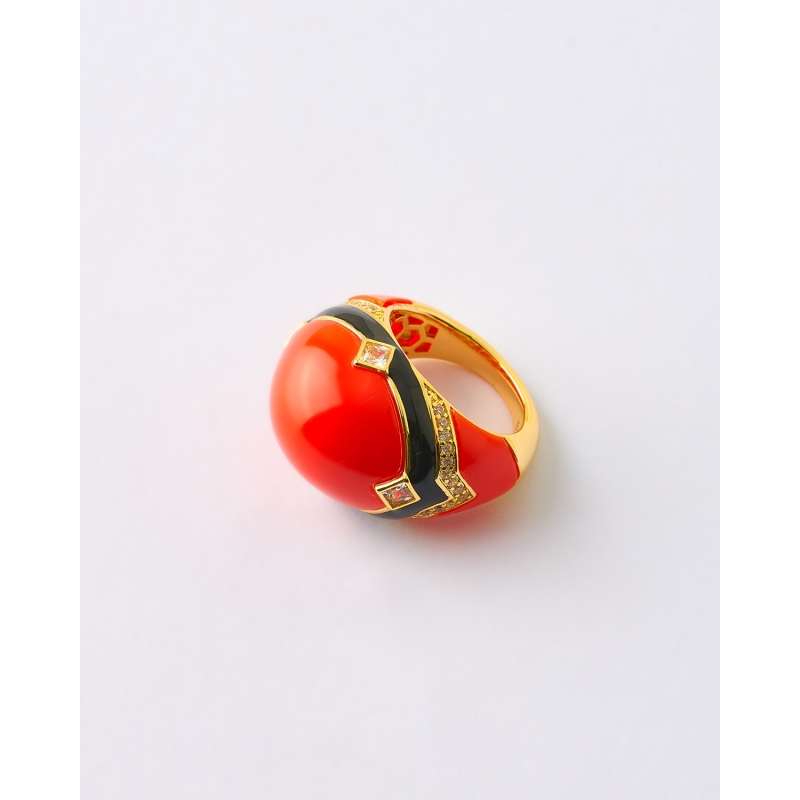 ANILLO CUPULA ESMALTE NARANJA Y NEGRO...