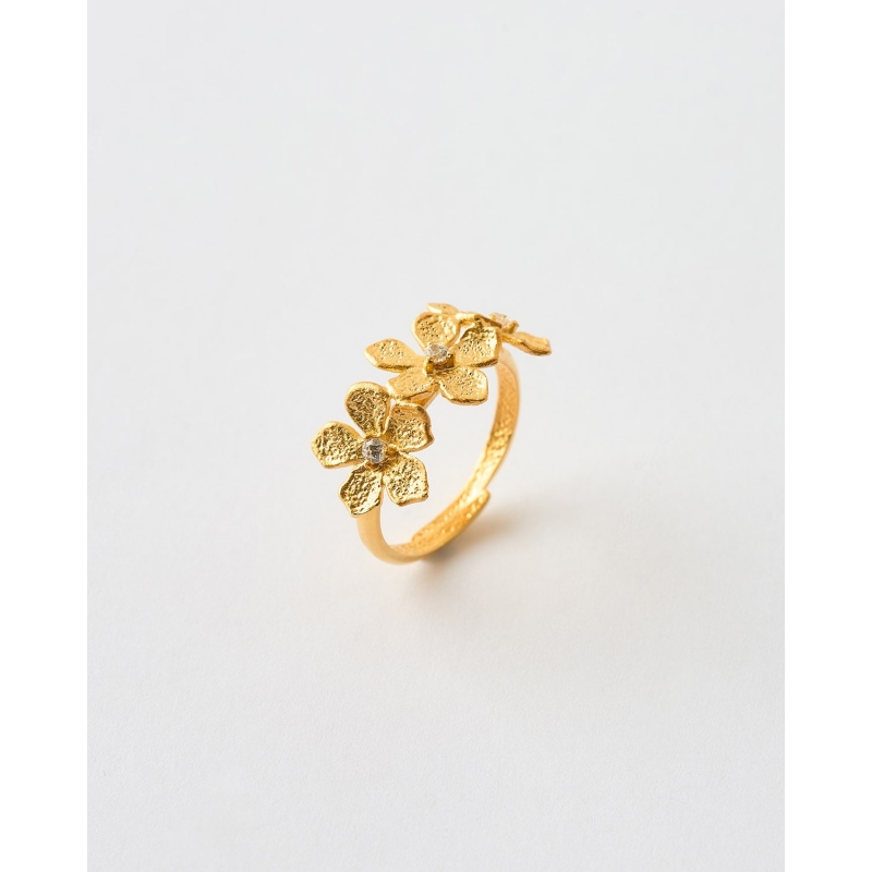 ANILLO TRIPLE FLOR Y CIRCONITA AJUSTABLE