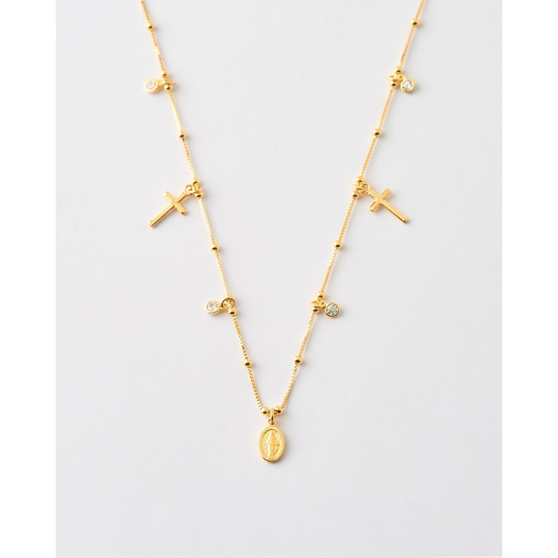 COLLAR CADENA BOLAS, CRUCES Y MEDALLA...
