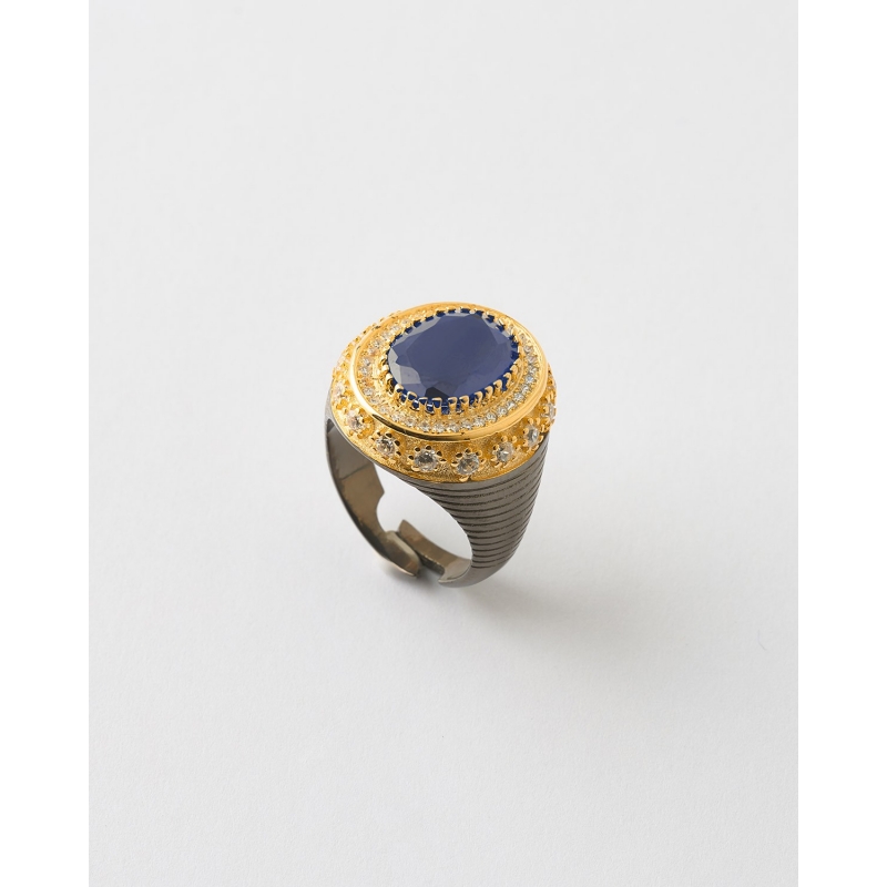 ANILLO SELLO CIRCONITA OVALADA ZAFIRO...