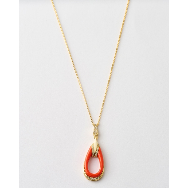 COLLAR LAGRIMA ESMALTE NARANJA Y...