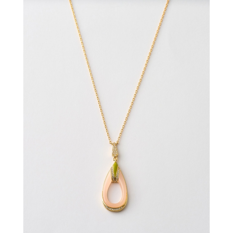 COLLAR LAGRIMA ESMALTE ROSA Y VERDE...