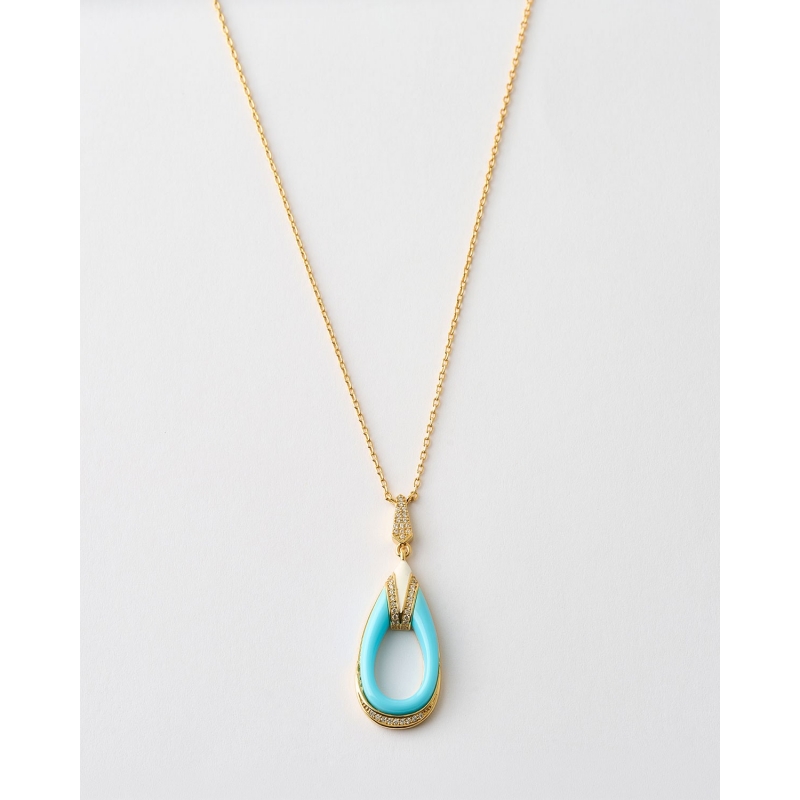 COLLAR LAGRIMA ESMALTE TURQUESA Y...