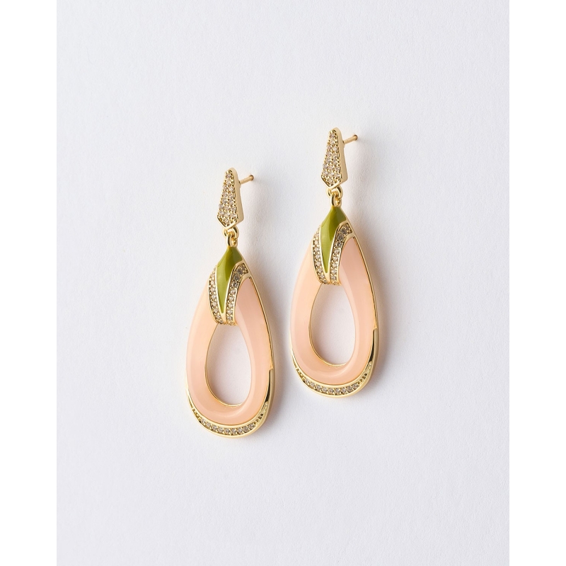 PENDIENTES LAGRIMA ESMALTE ROSA Y...