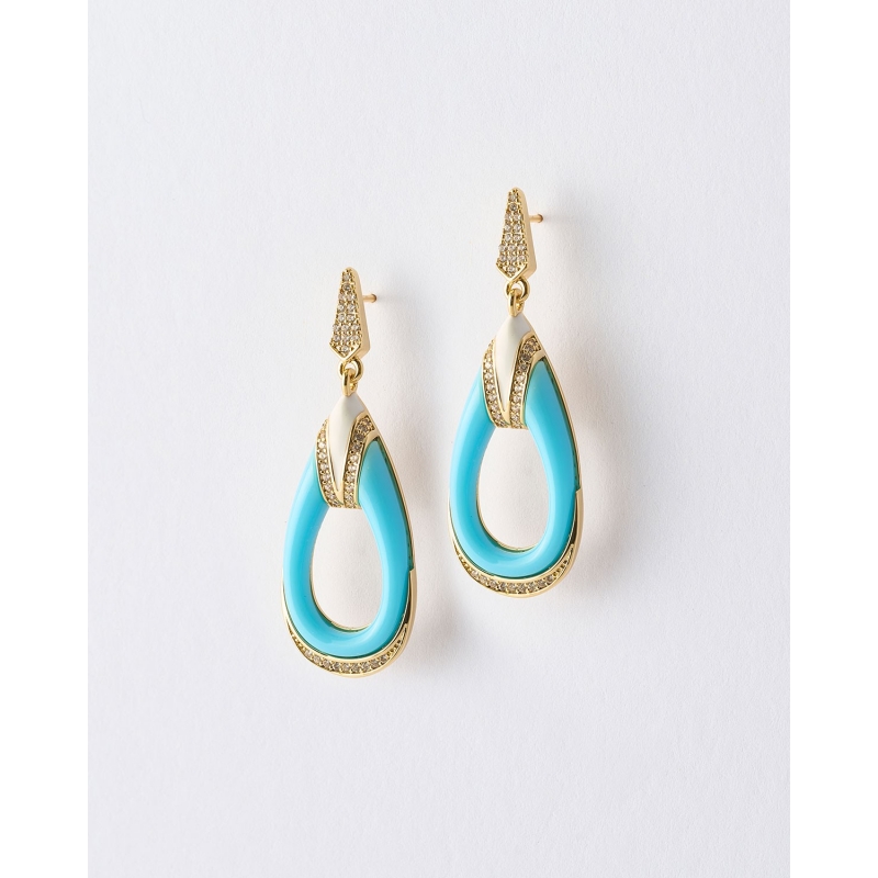 PENDIENTES LAGRIMA ESMALTE TURQUESA Y...