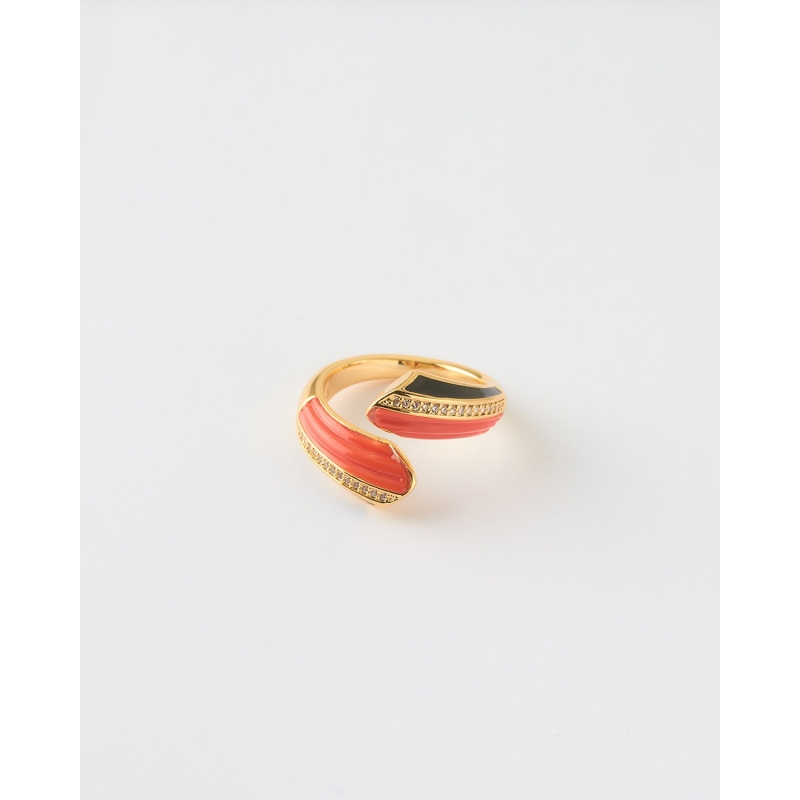ANILLO BYPASS BICOLOR ESMALTE CORAL Y...