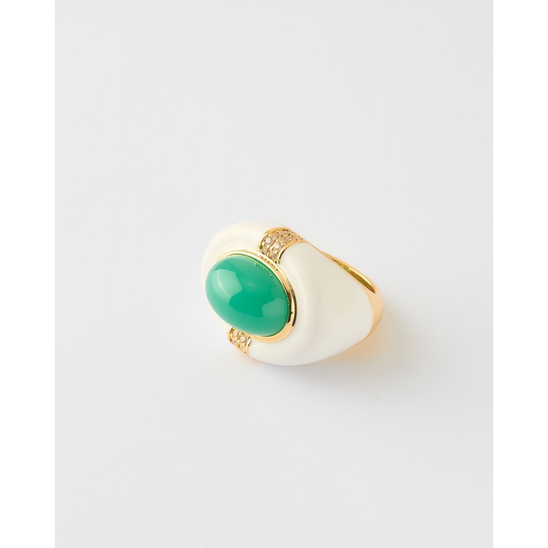 ANILLO OVAL ESMALTE BLANCO CABUCHÓN...