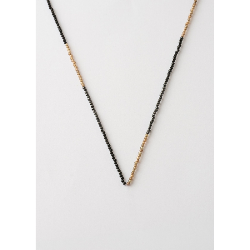 Collar Piedras 2mm -Negro Marron Plata
