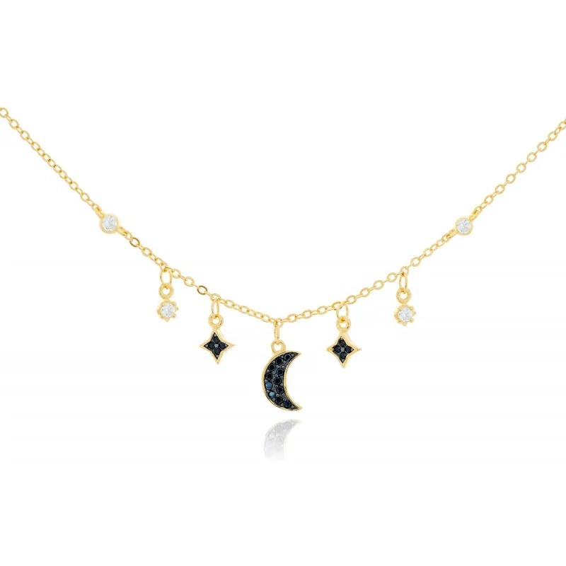 Collar Luna 7 Motivos Circonita Negra CZ