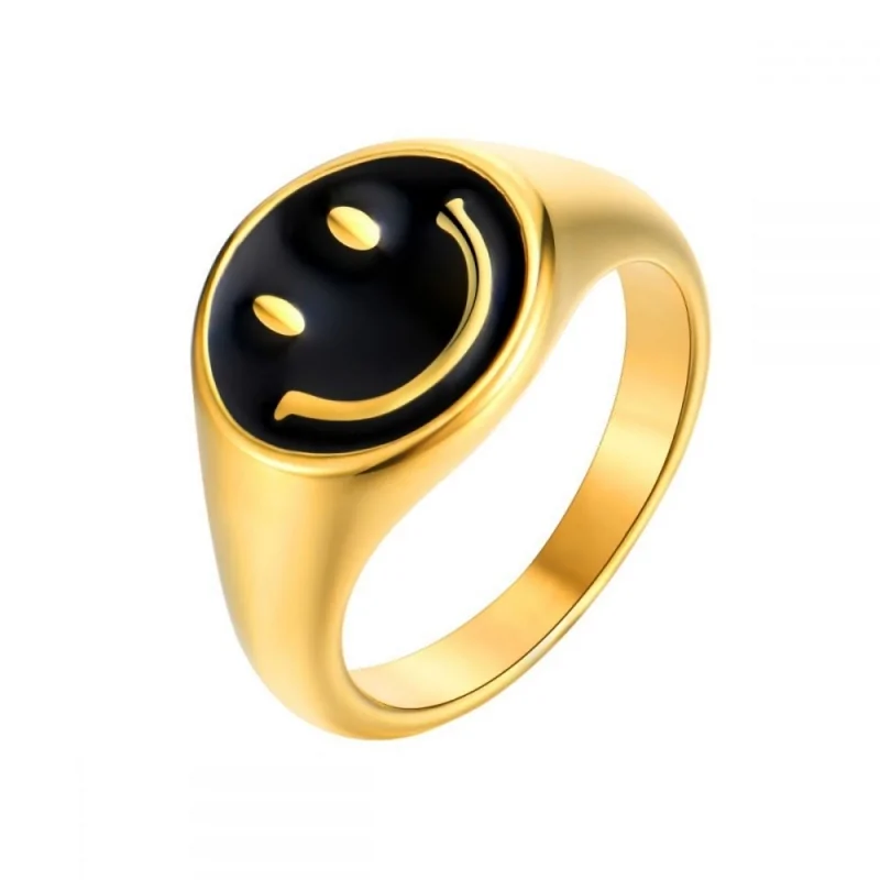 Anillo Smiley Negra 12mm Acero