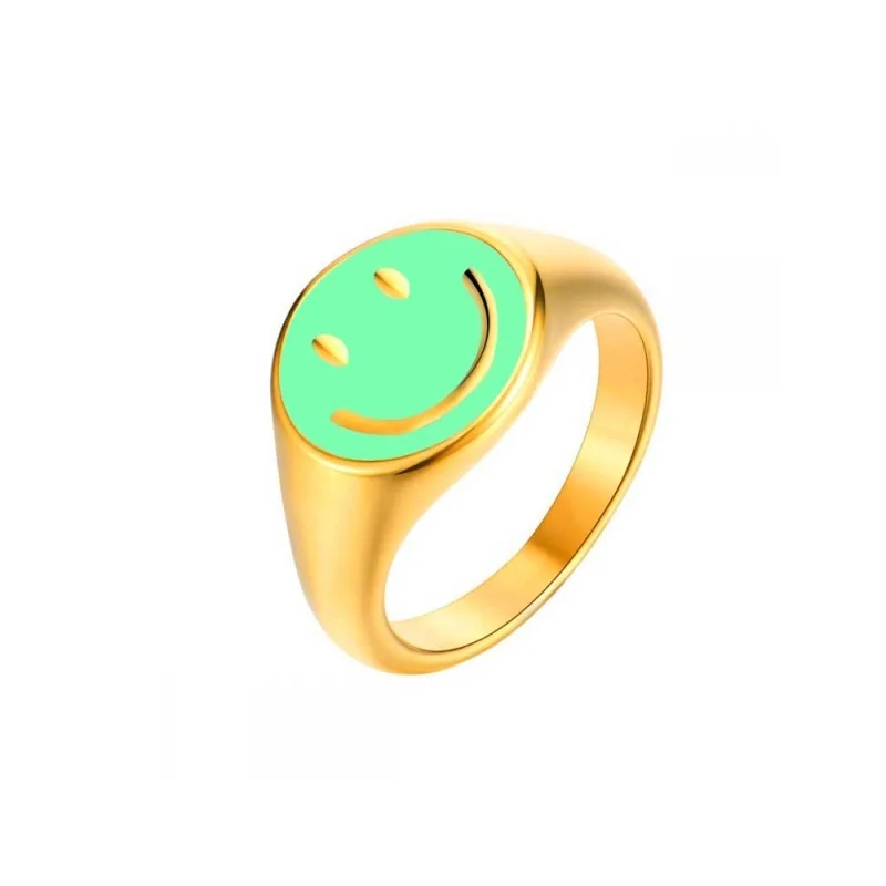 Anillo Smiley Verde Menta 12mm Acero