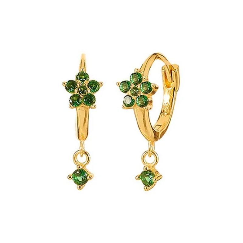 Pendientes Plata Aro 11mm Flor 6 CZ 1...