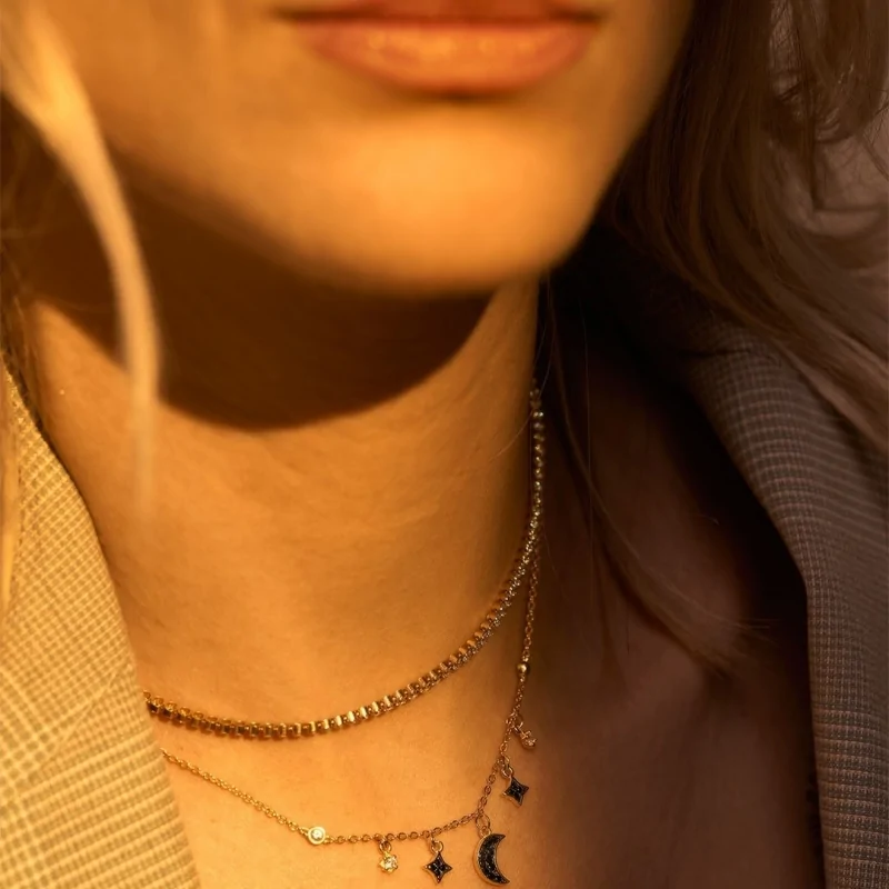 Collar Luna 7 Motivos Circonita Negra CZ