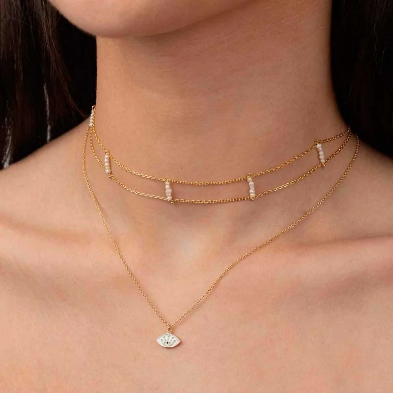 Collar Choker Acero 33+5mm Perlas 2.5mm