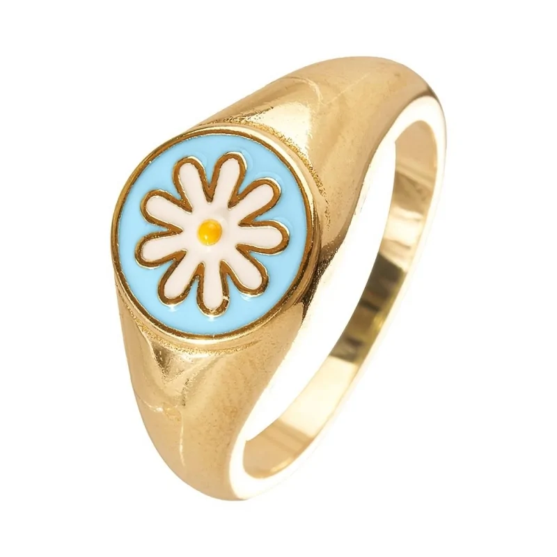 ANILLO SELLO MARGARITA AZUL ESMALTE...