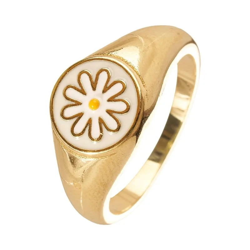ANILLO SELLO MARGARITA BLANCO ESMALTE...