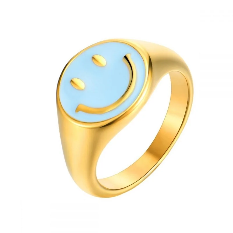 Anillo Smiley Turquesa 12mm Acero