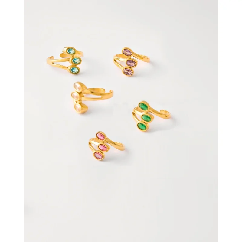 ANILLO ABIERTO 3 CIRCONITAS ACERO DO AM