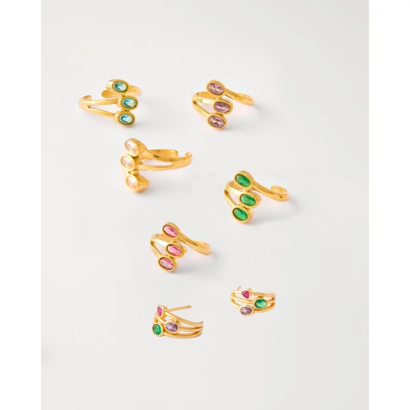 ANILLO ABIERTO 3 CIRCONITAS ACERO DO AQ