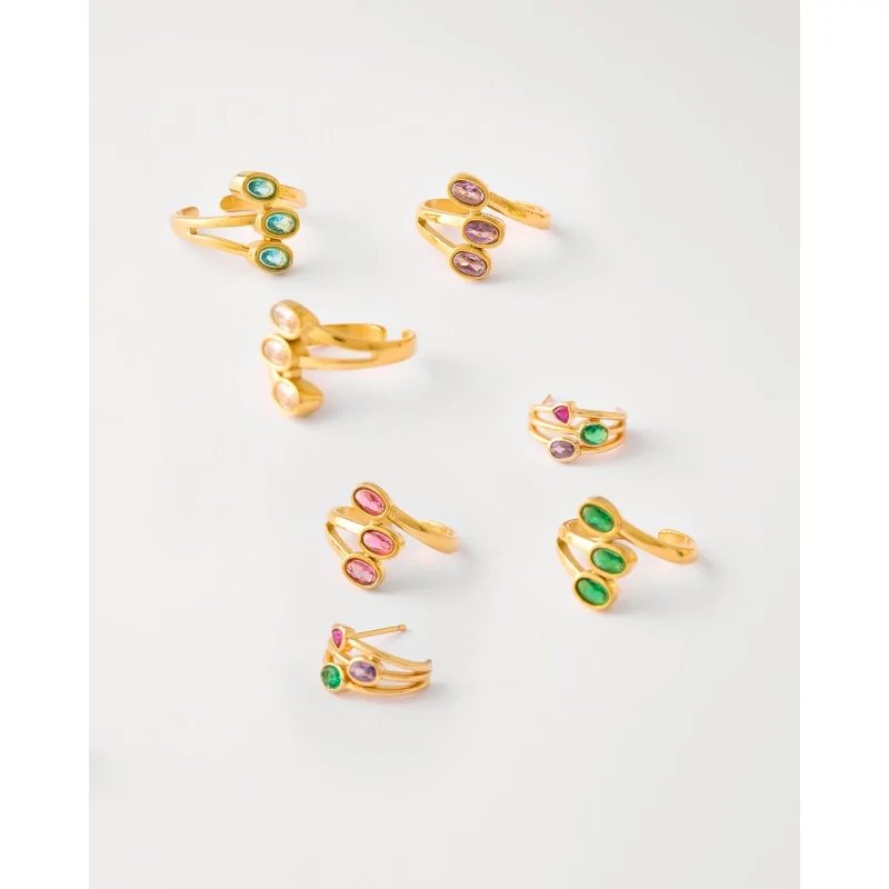 ANILLO ABIERTO 3 CIRCONITAS ACERO DO AQ